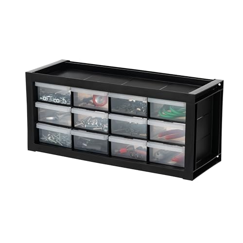 IRIS USA 12-Drawer Desk Storage Organizer, Made in USA, Small Parts Plastic Storage Drawers, Water Packet, Jewelry, Make up, Craft Supplies, Building Blocks, Charms, Nuts & Bolts, Black - color: Black, size: 12 Drawer