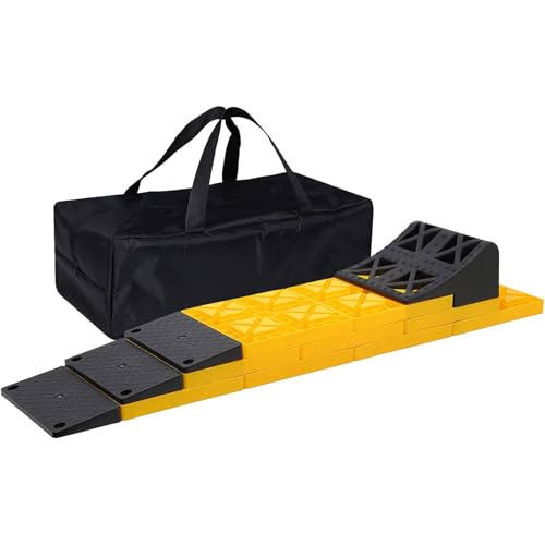 Homeon Wheels 10 Packs Rv/Camper Leveling Blocks, Chocks Anti-Slip Pads Design Include One Wheel Chock and Carrying Bag for Camper Travel Trailer - Yellow - color: Yellow + Black chock