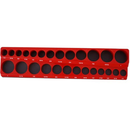 Magnetic Socket Organizer Set, 3-Piece Socket Holder Set Includes 1/4", 3/8", 1/2" Drive Metric SAE Socket Trays, Holds 75 Pieces Standard Size and Deep Size Sockets(Socket not Included) - Red