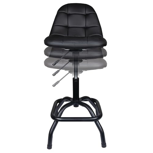 Performance Tool W85031 Pneumatic High Back Adjustable Swivel Bar Stool with Back Support for Home, Bar, and Shop, Black, 26-32-Inches High - style: High Back Pneumatic Shop Stool