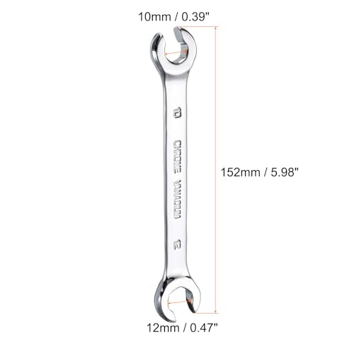 HARFINGTON Flare Nut Metric Wrench 10mm x 12mm CR-V Mirror Polished Chrome Plating Metric Wrench for DIY Hand-making Automotive Repairs and Household Maintenance - size: 10mm x 12mm