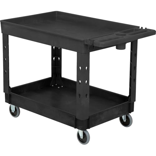 Global Industrial Industrial Service & Utility Cart, Plastic 2 Tray Black Shelf, 44” x 25-1/2”, 5" Rubber Casters - color: Black