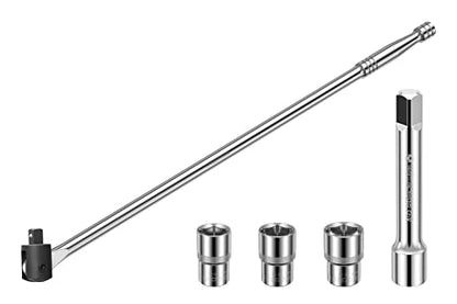 MAXPOWER 1/2-Inch Drive 24" Breaker Bar with 125mm Extension Bar, and 3- piece Sockets Including 17 mm, 19 mm, and 21 mm - style: 24" Flexible drive
