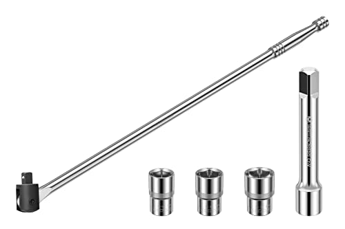 MAXPOWER 1/2-Inch Drive 24" Breaker Bar with 125mm Extension Bar, and 3- piece Sockets Including 17 mm, 19 mm, and 21 mm - style: 24" Flexible drive