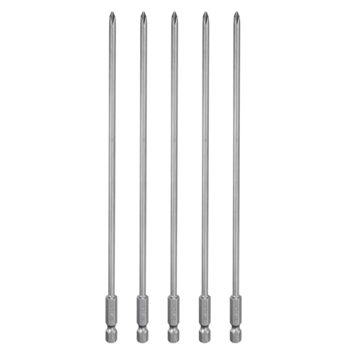 HARFINGTON 5pcs #1 Phillips Screwdriver Bit PH1 1/4" Hex Shank 8" (200mm) Long Magnetic S2 Steel Industrial Grade Screw Driver Bit Cross Head Electric Drill Bits 0.157" (4mm) Rod - size: PH1 x 200mm x 4mm