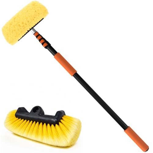 SISUPASSIE Car Wash Brush, 16FT Telescopic Car Wash Brush with Long Handle, 12-Inch Soft Bristle Car Cleaning Brush for Cleaning Car, RV, Truck, Boat, Solar Panels - size: 16FT