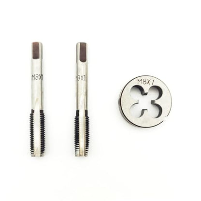 AtticZone M8 x 1.0 Metric Hand Thread Tap and Die Set, Right Hand 8 * 1.0, Alloy Tool Steel, 1 Taper Tap, 1 Plug Tap, 1 Round Die for Metal Working DIY Industrial - size: M8x1.0