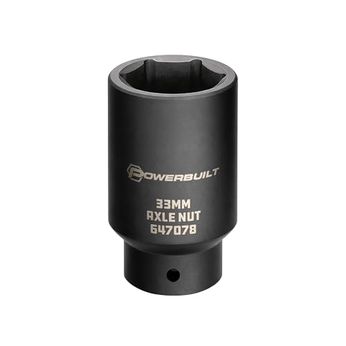 Powerbuilt 33mm Axle Nut Socket, 1/2 Inch Drive, Use with Impact Wrench, 6 Point Extra Deep, Remove Axle Shaft Nut - 647078 - size: 33mm