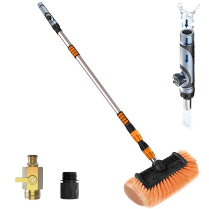 LAANPOLE 12FT Car Wash Brush with Long Handle, Car Cleaning Brush with 12 Inch Soft Bristle and Soap Dispenser, Solar Panels Cleaner with Telescoping Pole for RV, Truck, Boat, House Siding, Orange - color: Orange