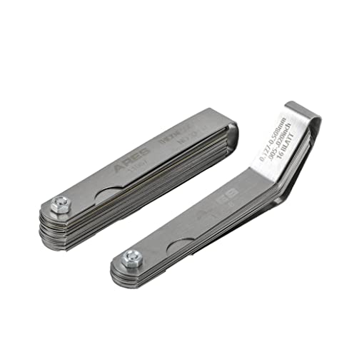 ARES 11043-2-Piece Straight Feeler Gauge & Offset Feeler Gauge Set - Straight Gauge has 32 Dual-Marked SAE & Metric Sizes - Offset has 16 Dual-Marked Sizes - Precisely Measure Mechanical Clearances - size: 2-Piece Straight and Offset Feeler Gauge Set