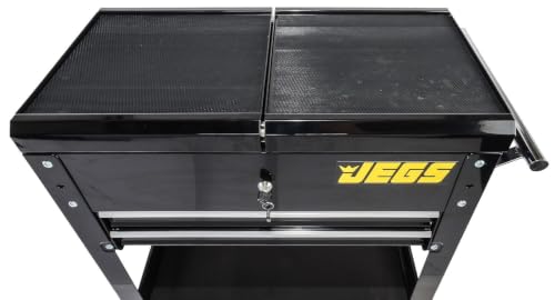 JEGS Heavy-Duty Tool Box Cart | 220 LBS Capacity | Uses Four 4" Caster Wheels | Includes 2 Keyes and 6 Drawer Liners | Black with JEGS Logo | 2 Locking Drawers | Sliding Top