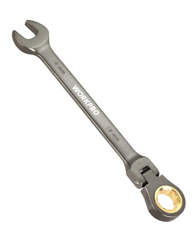 WORKPRO 19 mm Flex-Head Ratcheting Combination Wrench, Cr-V Constructed, Nickel Plating, 72-Teeth, 12 Point Design, Metric - size: 19 mm, style: Nickel Plating