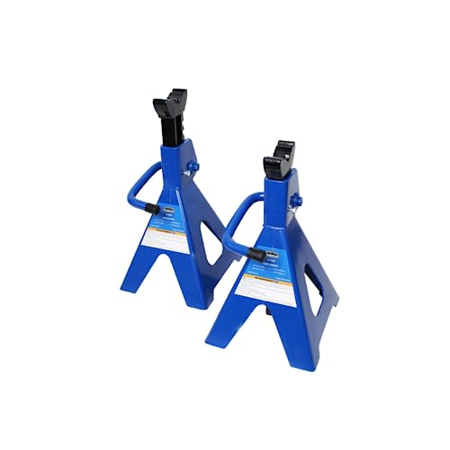 Mountain 512005 12 Ton Automotive Jack Stands for Garages, Repair Shops, and DIY, 24,000 lbs. Capacity, Heavy Duty Steel Frame, Adjustable Height 17.6"- 27.5", Wide Base, Black/Blue, Pair