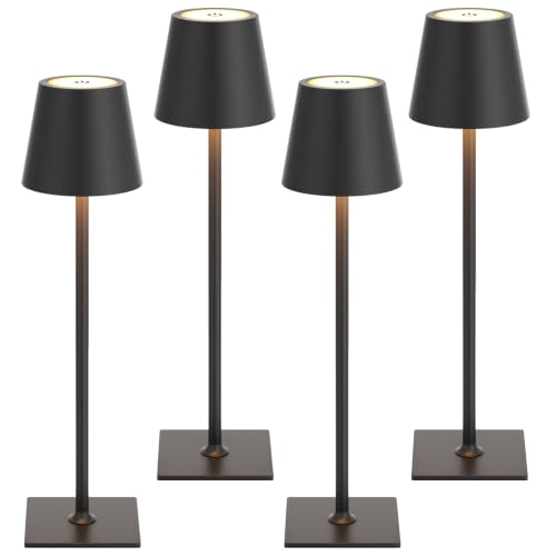 Kakanuo Cordless Rechargeable Table Lamp Black 5000mAh Battery Operated Lamps, 3 Colors Stepless Dimming Touch Lamp for Dining, Living Room, Outdoor Patio, Kitchen Counter, 4 Pack - color: Black 1, size: 4 Pack 14in - Up and Down Light