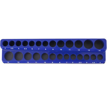 Magnetic Socket Organizer Set, 6-Piece Socket Holder Set Includes 1/4", 3/8", 1/2" Drive Metric SAE Socket Trays, Holds 141 Pieces Standard Size and Deep Size Sockets(Socket not Included),red and blue