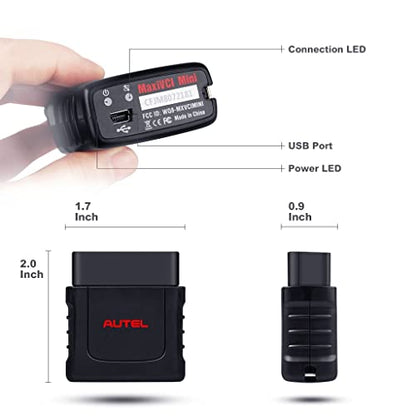 Autel MaxiVCI VCI Mini Wireless Bluetooth Diagnostic Vehicle Communication Interface Connector Compact Auto OBD2 Scanner for MK808BT MK808TS MX808TS MP808TS TS608 MS906S Oil Reset EPB BMS SAS TPMS
