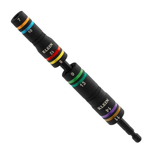 Klein Tools 652MQS Impact-Rated Quad Socket Set, 8 Sizes In 2 Flip Socket Drivers, 4-In-1 Color-Coded Heavy-Duty Multi Tool, 1/4-Inch Drive, Metric 7mm - 14mm, 6-1/2-Inch Extension Shaft - size: 8 Sizes, Metric