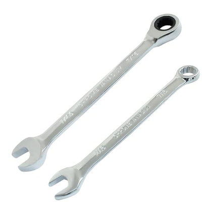 7/16 Inch Ratcheting Wrench 2 Pcs 72-Tooth 12-Point Chrome Plated | Forged 45# Carbon Steel Durable, 5-Degree Arc For Tight Spaces, 12-Point Protects Fasteners, Polished Chrome Anti-Rust - size: 0.44 Inch