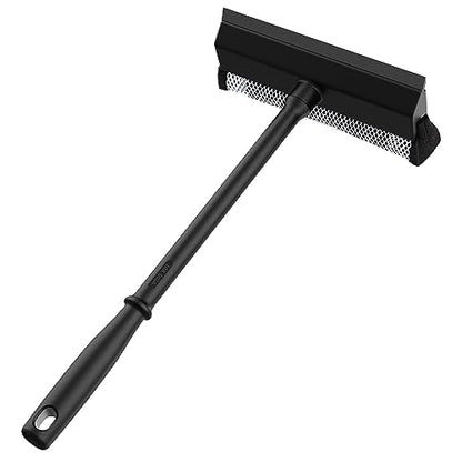 MR.SIGA Professional 2-in-1 Car Window Squeegee and Sponge Scrubber for Cleaning and Washing, Rubber Blade Cleaner With Handle, Black