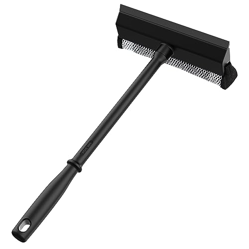 MR.SIGA Professional 2-in-1 Car Window Squeegee and Sponge Scrubber for Cleaning and Washing, Rubber Blade Cleaner With Handle, Black