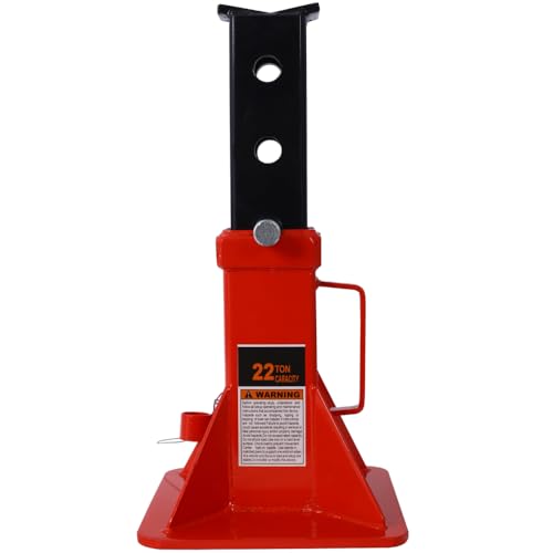 22-Ton Heavy-Duty Jack Stands, Adjustable Steel Support with Locking Pin, Professional Automotive Stand for Trucks, SUVs, and Vehicles, 44,000 lbs Capacity, 1 Pair (Red + Steel) - color: Red + Steel