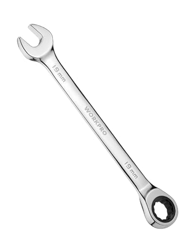 WORKPRO 19 mm Ratcheting Combination Wrench Metric, CR-V Constructed with Mirror Polish Chrome Plating, 12-Point Design, 15-Degree Offset - size: 19 mm, style: Mirror Polish