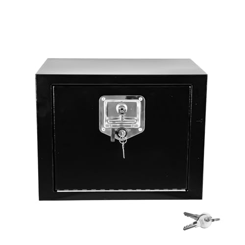 Heavy Duty Steel Plated Underbody Truck Tool Box with T-Handle Lock, Waterproof Tongue Box for Storage with Smooth Surface for Truck, Pickup, RV, Trailer - Black, 18" x 18" x 18" Inch - size: 18" x 18" x 18"