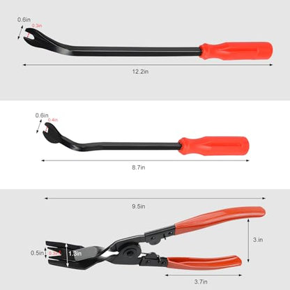3 PCS Car Clip Removal Tool, Auto Trim Rivet Pry Tools Dashboard Fastener Remover Set with Storage Bag, Upholstery Repair Kit Door Panel Clip Pliers for Sedan Truck SUV (Red) - color: Red
