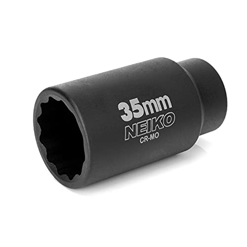 NEIKO 02526A 35mm Socket | 1/2” Drive Deep Impact Socket | Spindle & Axle Nut Socket | 12 Point |Chrome Molybdenum Cr-Mo |Deep Well Hub | Triple Square | Axle Shaft Nut Remover - size: 35 mm (Single)