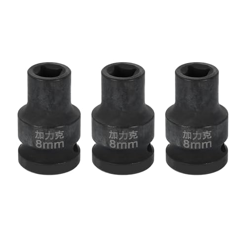 HARFINGTON 3pcs 4 Point Square Socket 1/2" Drive 8mm Metric Square Impact Socket CR-V Blackening Standard Wheel Sleeve Pneumatic Sleeve Tool for Auto Repair Mechanical Maintenance Home Use - size: 8mm