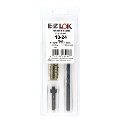 E-Z Hex Thread Repair Kit for Soft Wood Flush Threaded Inserts 10-24 x 13mm, Drill, Installation Tool - size: 10-24 x 13mm (EZ-801024-13), style: Flush