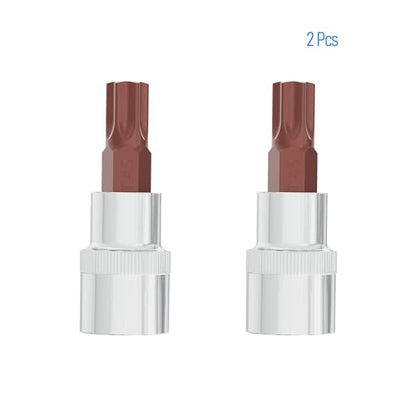 2PCS 3/8" Drive T45 Torx Bit Socket, S2 Steel Bits, Heat Treated CR-V Steel Star Sockets 1.9" Length - size: T45