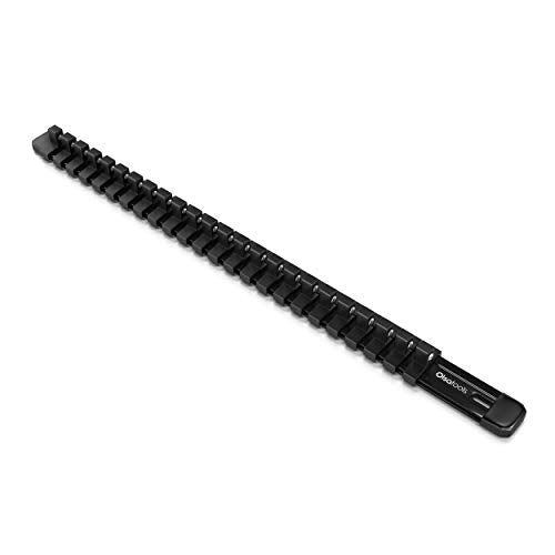 Olsa Tools Socket Organizer - 1/4-Inch Drive Socket Holder Rail - Black Aluminum Track Stores 24 Chrome or Impact Sockets - Professional Grade Metric or SAE Socket Organizer - Part: 1020 - color: Black, size: 1/4-Inch Drive