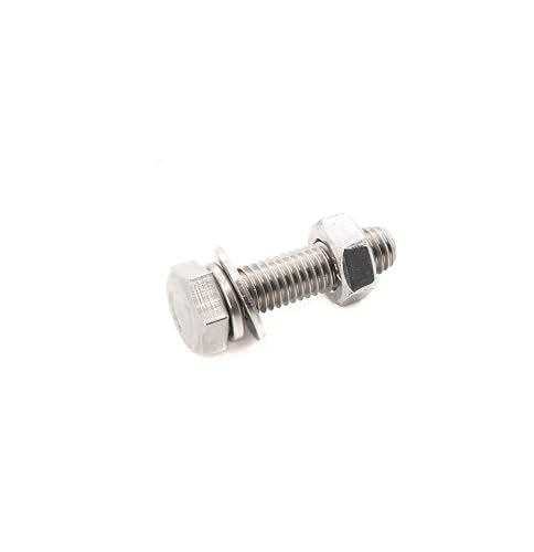 10-Pack M6 x 20mm Hexagon Screws Hex Bolts with M6 Hex Nuts M6 Flat Washers/Spring Lock Washers Set, 304/18-8, Plain Finish - size: M6 x 20mm 40pcs