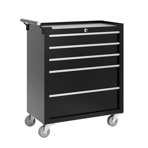 Garvee Rolling Tool Chest, 5 Drawers Tool Storage Cabinet, Toolbox with Wheels, Portable Tool Cabinet Organizer with Locking System & Drawer Liners, Tool Storage Cart for Garage, Workshop, Black - color: Black, size: 5 Drawers