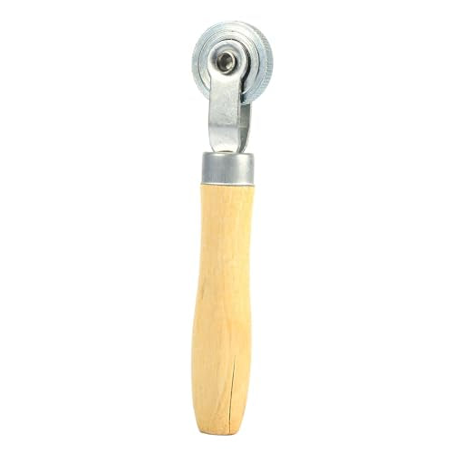 Generic Lightweight Wooden Handle Bearing Roller Puncture Tool to Remove Trapped Air for Good Adhesion, 4cm Wheel Diameter, Ideal for Repairing Tyres