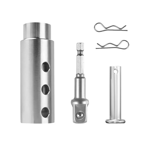 Trailer Jack Drill Adapter, Stainless Steel Top Wind Crank Handle Cordless Drill Adapter Kit with 1/2 Inch Socket Bit Attachment, Compatible with 1 Inch Jack Drive Shaft
