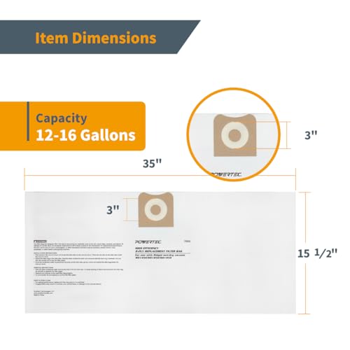 POWERTEC 23743 VF3502 + VF3702 Size A Shop Vac Bags Set for Ridgid 4 Pack for Wet + Dry Pickup, 12-16 Gal. Water Resistant & Dry Debris Dust Bags Set (2 of each) for Ridgid HD1200, HD1400 Wet Dry Vac - size: VF3502 (Size A), style: Wet & Dry Use Set (4PK)