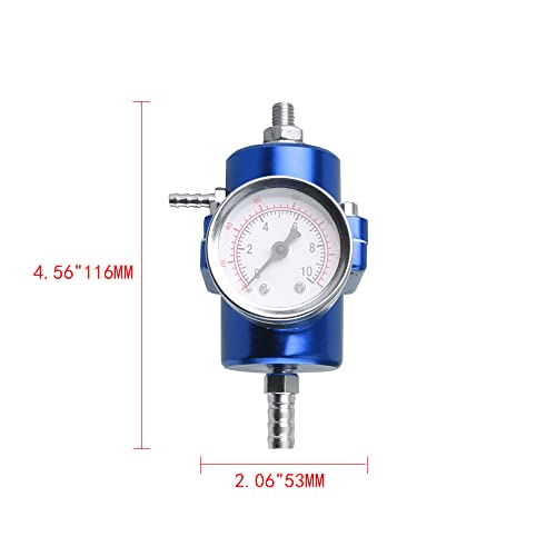 BARTOO Universal Adjustable Fuel Pressure Regulator Kit, Aluminum Fuel Regulator,Adjustable Gas Oil Injection Pressure Regulator with 0-140 PSI Gauge -Blue - color: Blue