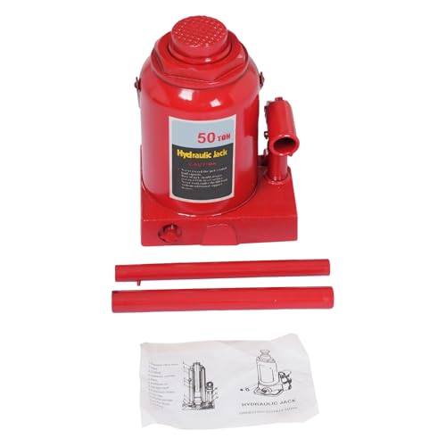 mignonnememe 50 Ton Low Profile Welded Bottle Jack, Hydraulic Jack for Lifting Trucks, Heavy Equipment, 10.23in Body Height, 110,231 lbs Capacity, Red