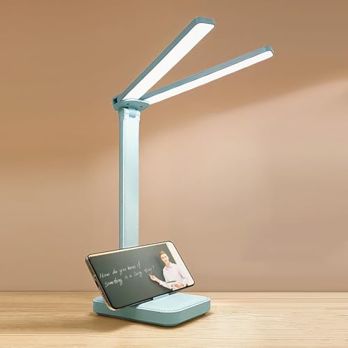 LED Double Head Desk Lamp, Rechargeable Portable Table Lamp, Adjustable Light Color and Brightness, USB Powered, LED Light for Work, Reading, Emergency (Blue) - color: Blue