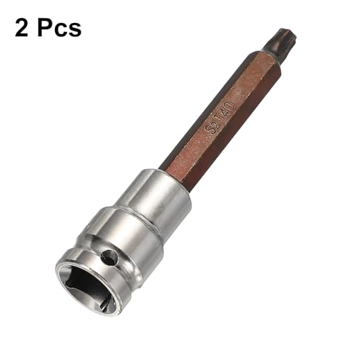 HARFINGTON 2Pcs Torx Bit Socket 1/2" Drive T40 S2 Steel 6 Point Head Long Screwdriver Drill Bits CR-V Steel Socket Adapter for Home Auto Axle Hex Nuts Bolts Repair - size: T40