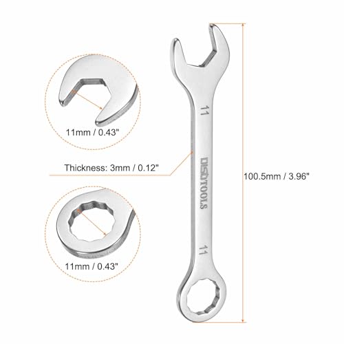 HARFINGTON 2pcs Thin Combination Wrench 11mm Offset 6-Point Ended Box & 15° Angled Open End Mini Combination Wrench 30Cr13 Stainless Steel Quenching Polish Metric Spanner for Auto Repairs - size: 11mm