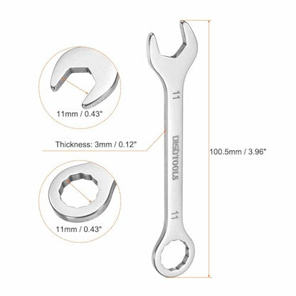 HARFINGTON 2pcs Thin Combination Wrench 11mm Offset 6-Point Ended Box & 15° Angled Open End Mini Combination Wrench 30Cr13 Stainless Steel Quenching Polish Metric Spanner for Auto Repairs - size: 11mm