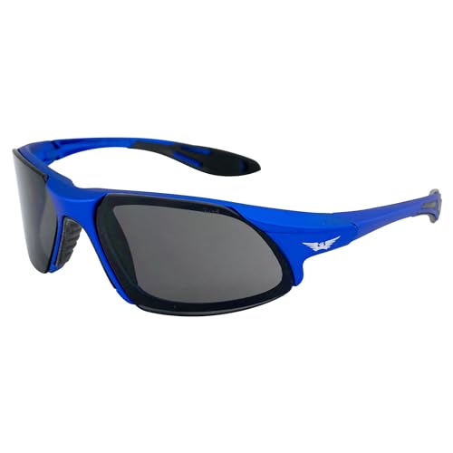 Global Vision Safety Shop Glasses - color: Blue Frame/Smoke Lens