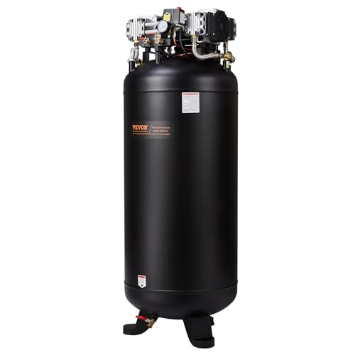VEVOR 80 Gallon Air Compressor, 145PSI Oil Free Stationary Compressor Tank, 6.5HP 15.5SCFM@90 PSI, Quiet Compressor for Industrial Manufacturing, Workshops (220V/60Hz Single-Phase Power) - size: 80 Gallon | Single-Phase Power