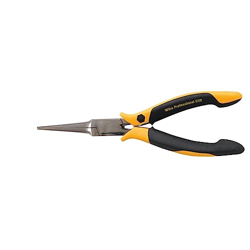 Wiha 32746 Pliers, Long Needle Nose, Straight, Serrated Jaws, ESD Safe