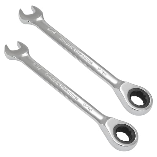 2 Pcs 9/16 Inch Ratchet Wrench Imperial Ratcheting Combination Wrench Set, 12 Point, 72 Teeth for Projects SAE Tight Spaces - size: 9/16 Inch