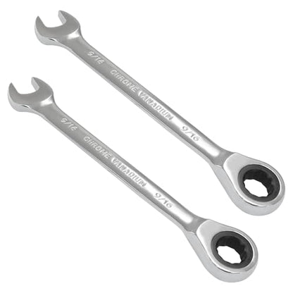 2 Pcs 9/16 Inch Ratchet Wrench Imperial Ratcheting Combination Wrench Set, 12 Point, 72 Teeth for Projects SAE Tight Spaces - size: 9/16 Inch