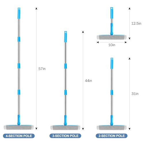 SetSail Window Squeegee, 2 in 1 Window Cleaner Tool with 57-in Extension Pole and Sponge Professional Squeegee for Window Cleaning Car Windshield Glass Shower, Blue